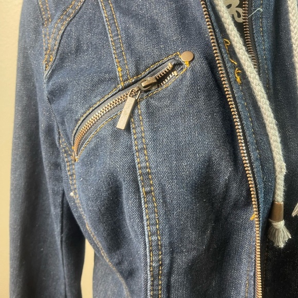 Womens CB 1962 Denim Hoodie Jacket Full Zip Blue Long Sleeve Zipper Pockets Y2K - Picture 3 of 8